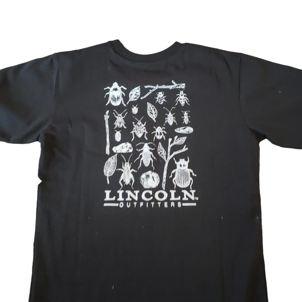 Lincoln Outfitters Graphic Black T-Shirt Boys Sz L (14) Bugs Insects Leaves NWT